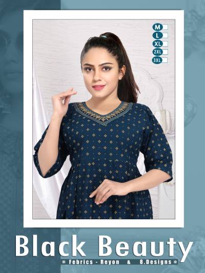 BLACK BEAUTY BY FT DESIGNER RAYON PRINT KURTIS WHOLESALER IN INDIA